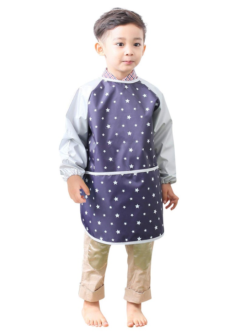 Plie Kids Painting Apron â€“ Waterproof Long Sleeve Art Smock for Toddlers & Preschoolers, Messy Play, Baking, Crafts, Cooking, Sensory Activities (Ages 1â€“10), Sliver Star (06-XL) - Image 1